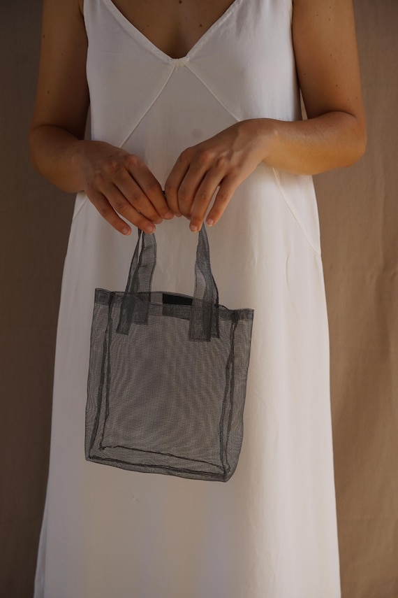 Mini Grey Mesh Bag, Transparent Nylon Pouch