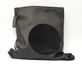 Minimalist Black Vegan Backpack, Minimalist City Backpack, Stylish Black Backpack, Unique Black Bag, Vegan Velvet Bag