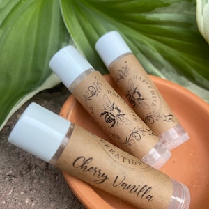 Cherry Vanilla Beeswax Lip Balm - Natural Ingredients - Beeswax Chapstick