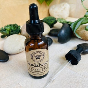 Beard Oil Sandalwood Cold Pressed Oils All natural Happy Hive Grooming Conditioning and Nourishing Beard Care image 1