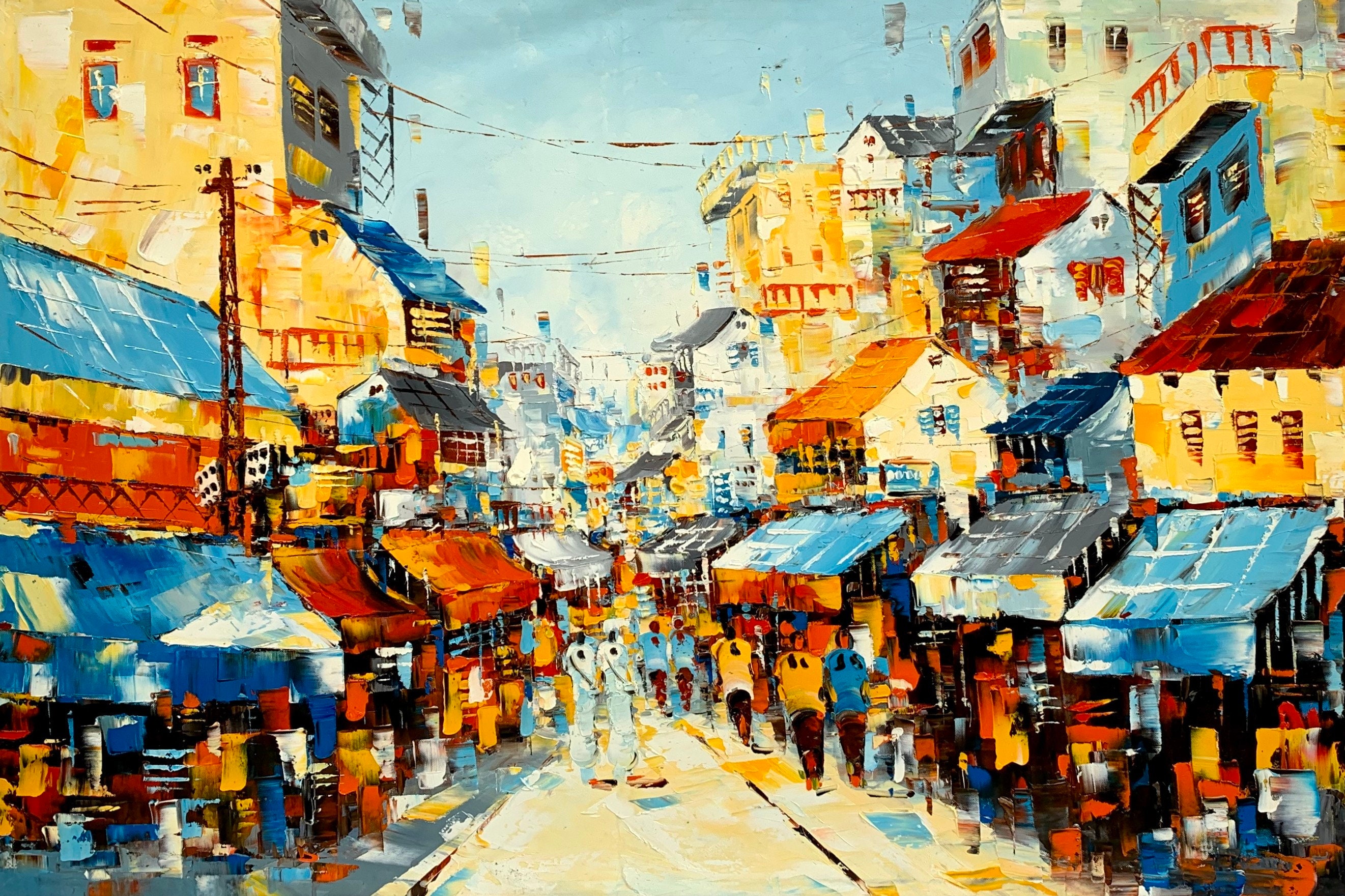 Urban Life Oil Painting on Canvas Hand Painted Home Etsy UK