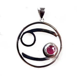 Cancer Zodiac Astrology Ruby Silver Necklace