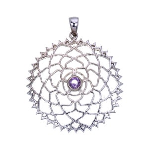 7 Chakras: Sahasrara Purple Amethyst Crown Chakra Sterling Silver Pendant