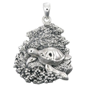 Sea Turtle in Coral Sterling Silver Pendant Necklace (fundraiser)