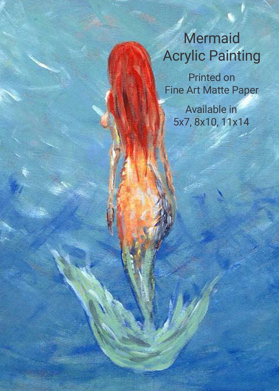 Swimming Mermaid Acrylic Painting Art Print Nursery Wall Etsy