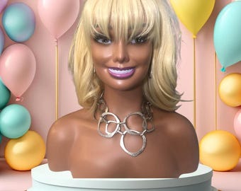 Blonde Cosplay Wig with Bangs & Rhinestone Tiara