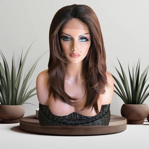 Lace Front Wig: Dark Brown Roots, Medium Brown Straight Hair