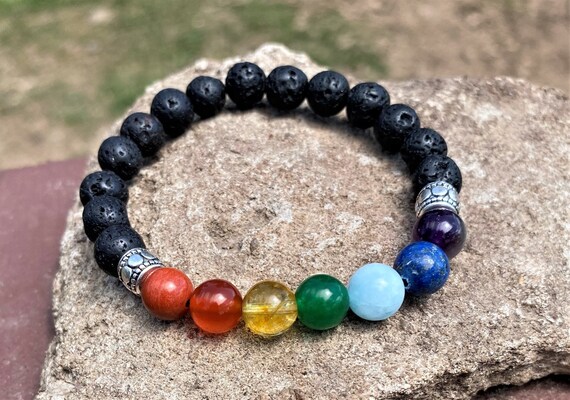 Seven Chakras Bracelet Lava Stone