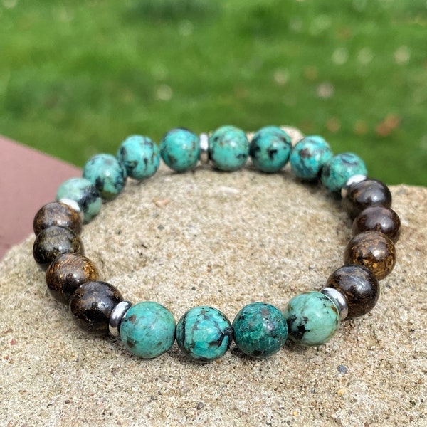 African Turquoise Bronzite Harmony Balance Uplifting Positivity Transformation Rejuvenation Bracelet - HEALING - MALA - BRACELET