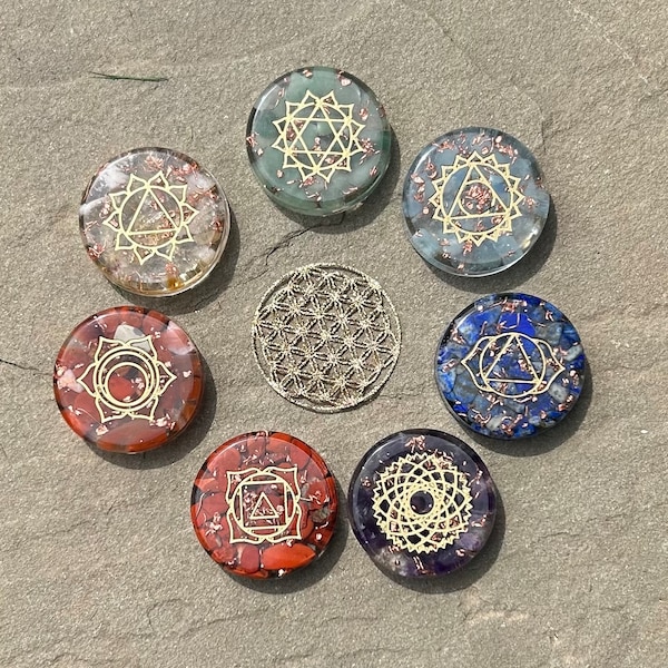 All Natural Genuine Seven Chakra Orgonite Meditation Healing Stones Set - Reiki Healing - Yoga – HEALING – MEDITATION - STONES