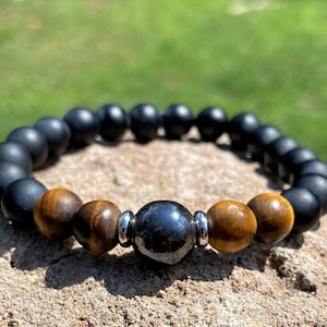 Black Onyx Tiger&#39;s Eye Hematite Triple Protection Bracelet  HEALING - MALA - BRACELET