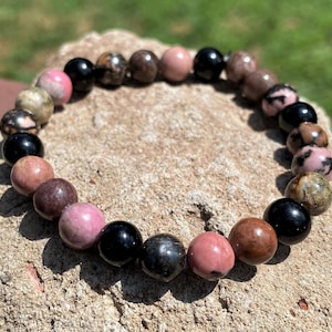 Rhodonite Obsidian Grounding Balancing and Purifying Bracelet  HEALING - MALA - BRACELET