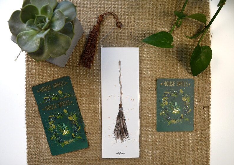 printable witchy witches broom bookmark plastic sleeve etsy