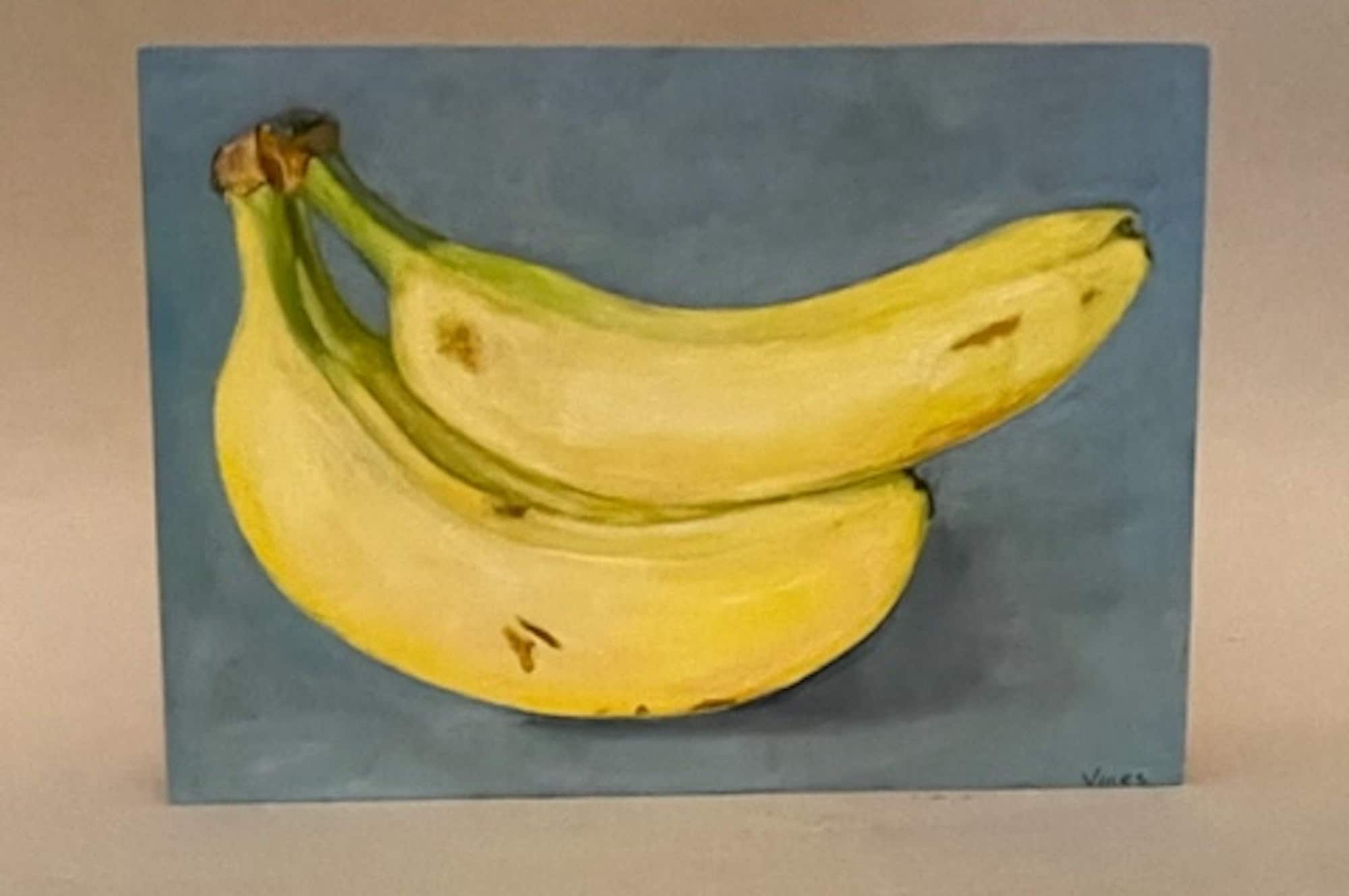 Banana Still Life: Original Oil Painting on Wood (7"x5"x1")
