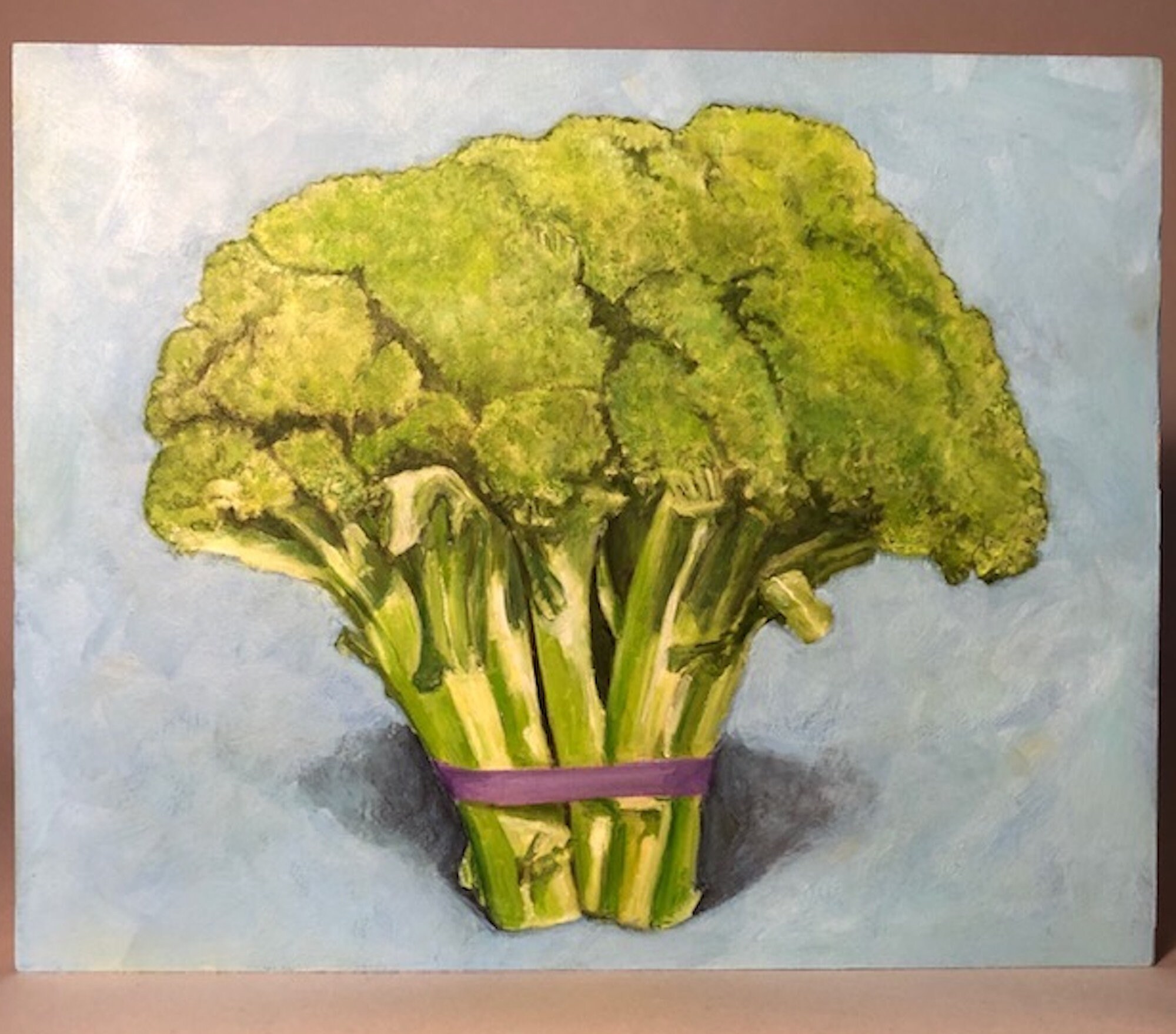 Broccoli painting oil on wood shellac on sides and cradle in Etsy