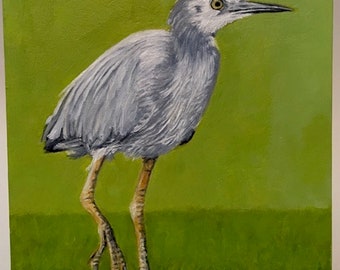 Beautiful bird painting, White-faced heron bird portrait common bird in Australasia, oil on wood,cradle in back,shellac on sides,6"Lx6"Wx1"D