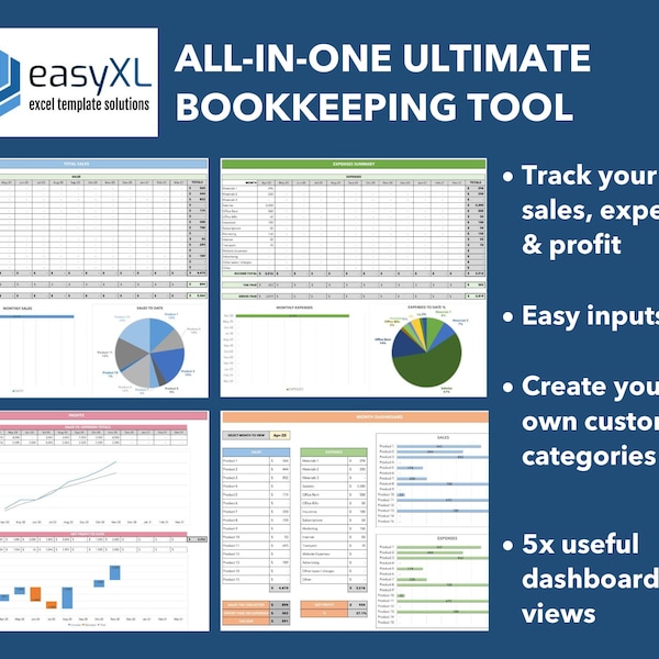 Bookkeeping Excel Sheet / Accounting Spreadsheet / Profit Loss Template / Small Business Spreadsheet