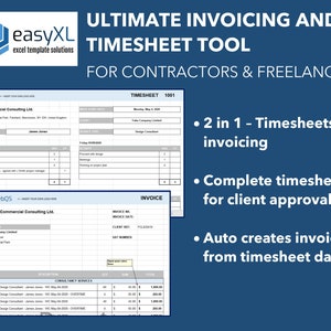 Invoice Template Excel Spreadsheet / Timesheet Excel Template / Freelancer Invoicing Template