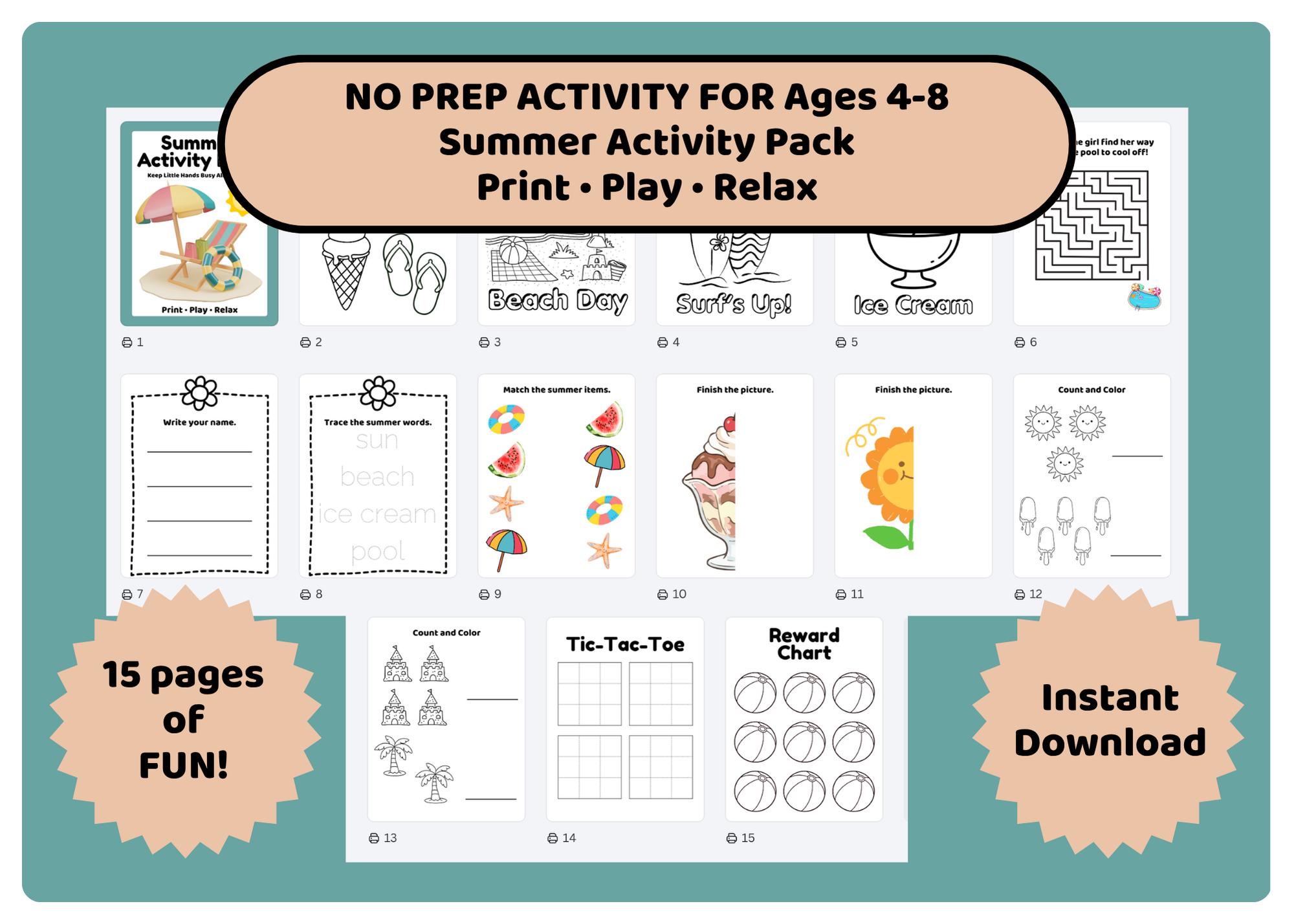 Summer Activity Pack for Kids | Printable Preschool Worksheets Bundle ...