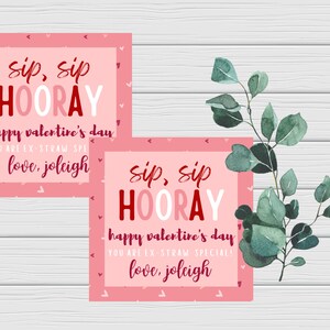 Printable Valentine Card, Sip Sip Hooray Valentine Card, Printable Valentine, Kids Valentine Card, Valentine&#39;s Day, Instant Download