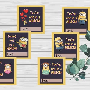 Tarjeta de San Valentín de Minion, tarjeta de San Valentín imprimible, tarjeta de San Valentín de Minion, tarjeta de San Valentín para niños, día de San Valentín, uno en un Minion, descarga instantánea