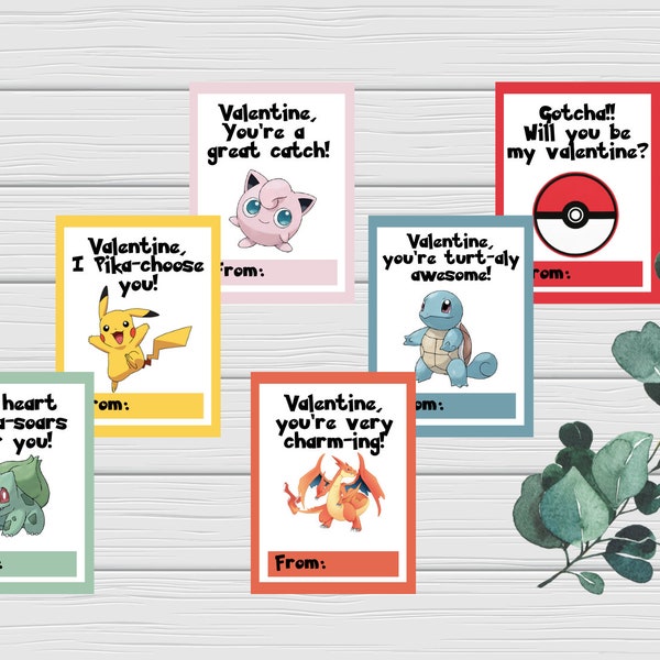 Printable Valentine Card, Pokemon Valentine Card, Pokemon Valentine, Kids Valentine Card, Pokemon, Pokemon Gift Tag, Anime, Instant Download