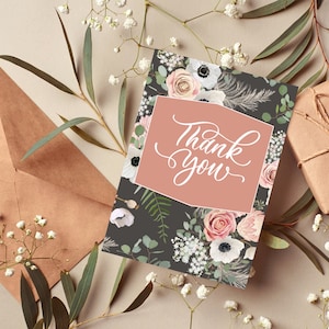 Floral Thank You Card, Floral Thank You Card Printable, Printable Thank You Card, Printable Card, Blank Thank You Card, Digital Download