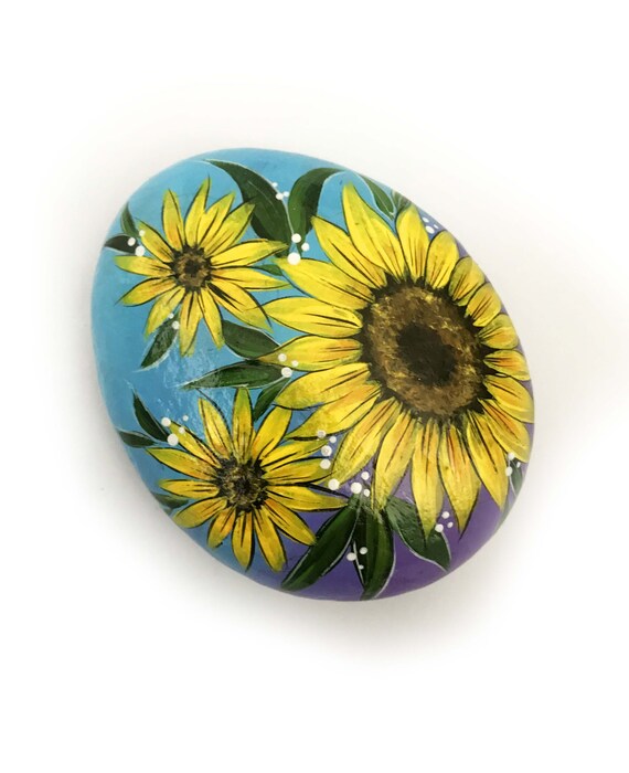 Sunflower Painted Stones Rocks for Garden Hand Painted Rocks Etsy