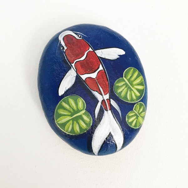 Fish painted rocks for garden, Koi pond painting, Rock art for sale, stone art painting