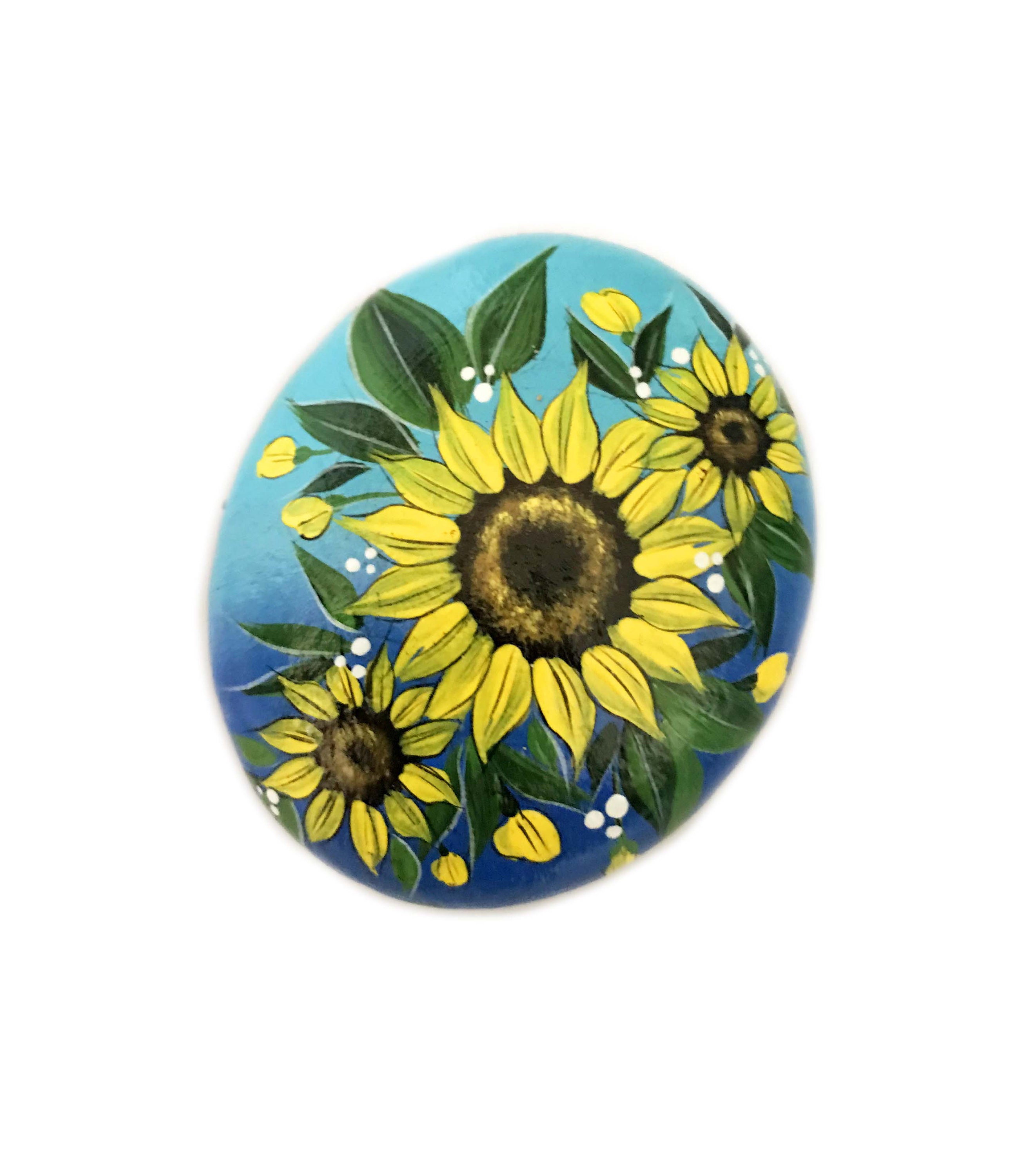 ひまわりのペイントされた岩、花のペイントされた岩、手描きの石