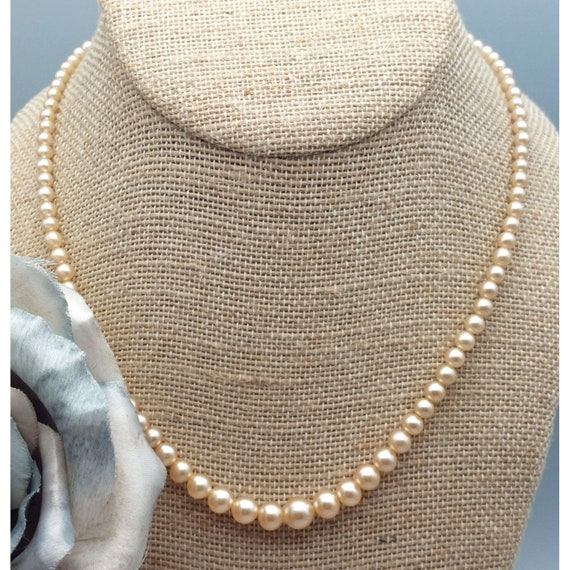 Tiny Faux Pearl Cream Vintage Collar Necklace Sma… - image 1