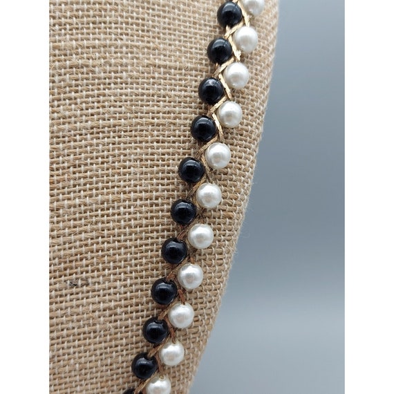 Vintage Faux Pearl Necklace Black & White with Go… - image 5