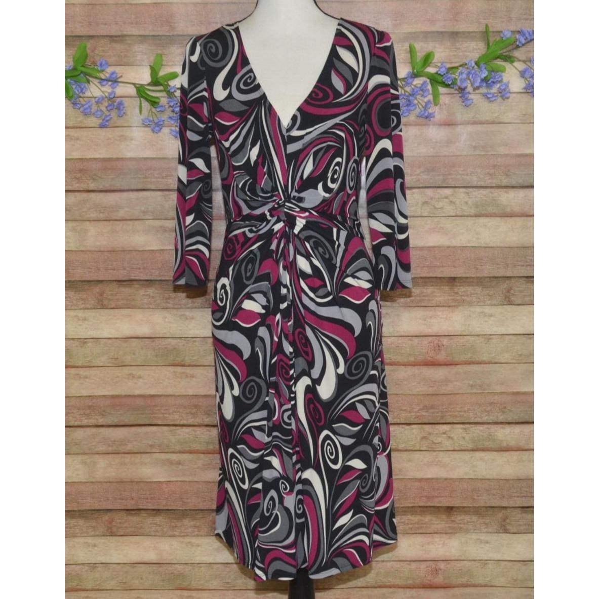knee length dresses for ladies Dot Print Faux Wrap Dress