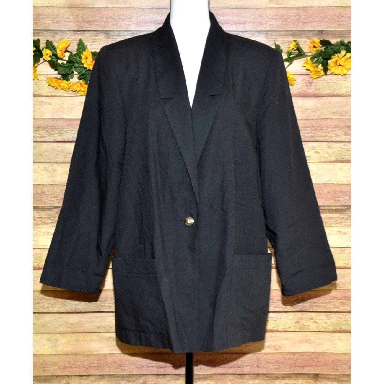 Vintage Sag Harbor Ladies Blazer Jacket Black Gold Button Collared Size 14 Retro