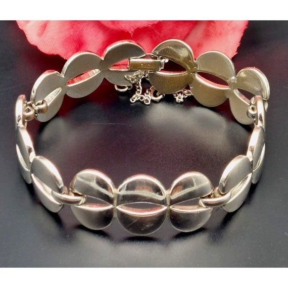 Vintage Monet Silver Tone Round Link Bracelet Saf… - image 6