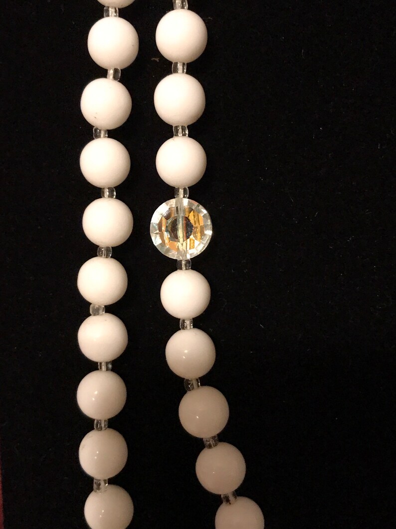 Single Strand of Vintage White /& Clear AB Beads Long 46\u201d Decorated Slide Clip