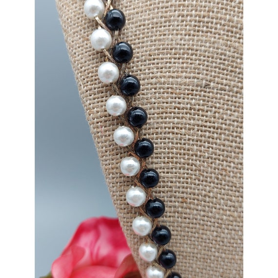 Vintage Faux Pearl Necklace Black & White with Go… - image 4