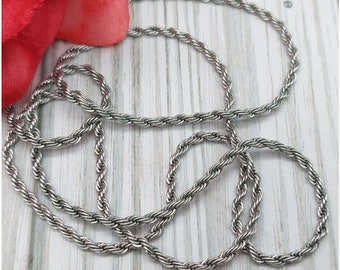 Vintage Trifari Silver Tone Rope Twisted Chain Necklace 24" Long