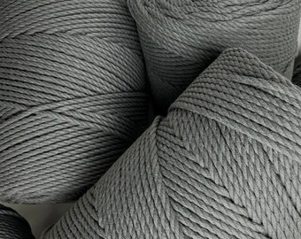 3mm Slate Grey, Cotton Macrame Cord, 3 Ply, 160m or 260m