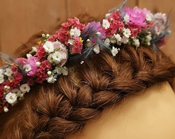 COURONNE DE CHEVEUX DE FLEURS SÉCHÉES - couronne de tête de fleur de mariage-couronne de tête florale-retour à la couronne de tête d'école