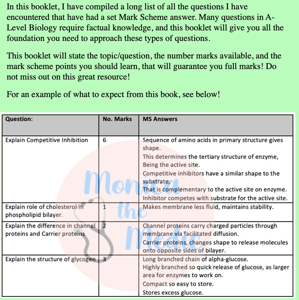 AS Biology Mark Scheme Perfect Answers Revision Notes Etsy