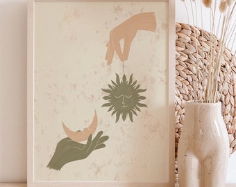 Sun and Moon Hands Art Print: Celestial Boho Nursery Decor