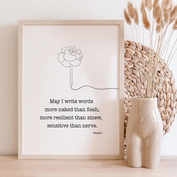 Sappho Quote Art Print | May I Write Words Poetry | Gift for Writer | Writing Affirmations Poster |  Peony Art | Writing Inspiration Print