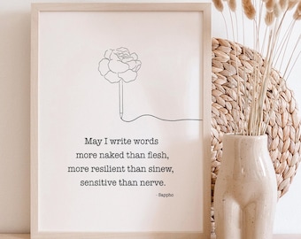 Sappho Quote Art Print: Peony Writing Inspiration (Unframed)