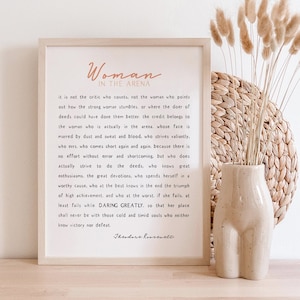Woman in the Arena Art Print | Theodore Roosevelt Quote Print | Feminist Wall Art | Daring Greatly Quote | Inspirational Print | Office Art