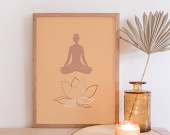 Floating Lotus Yoga Art Print | Buddha Om Lotus Art | Yoga Pose | Lotus Flower Wall Art | Yoga Studio Decor | Boho Art | Gift for Yogi