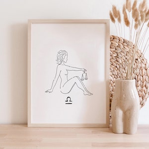 Weegschaal sterrenbeeld Art Print | Gicleeprint ingelijst | Astrologiekunst aan de muur | Illustratie sterrenbeeld | Verjaardagscadeau voor Weegschaal | Lijntekening