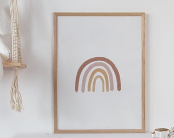 Stampa artistica Boho Rainbow: colori neutri, arredamento scandinavo per la cameretta dei bambini