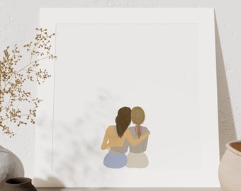 Two Girls Art Print | PRINTABLE Wall Art | Friendship Print | Couples Art Print | Best Friend Gift | Digital Art