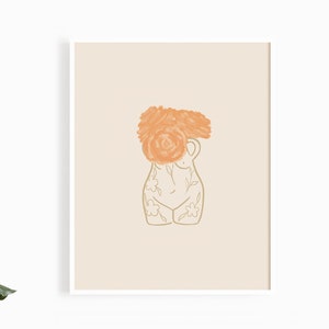 Vase Lady Art Print | Flowers in a Vase Art | Fertility Goddess Art | Female Body Line Art | Botanical Drawing | Feminist Art Print